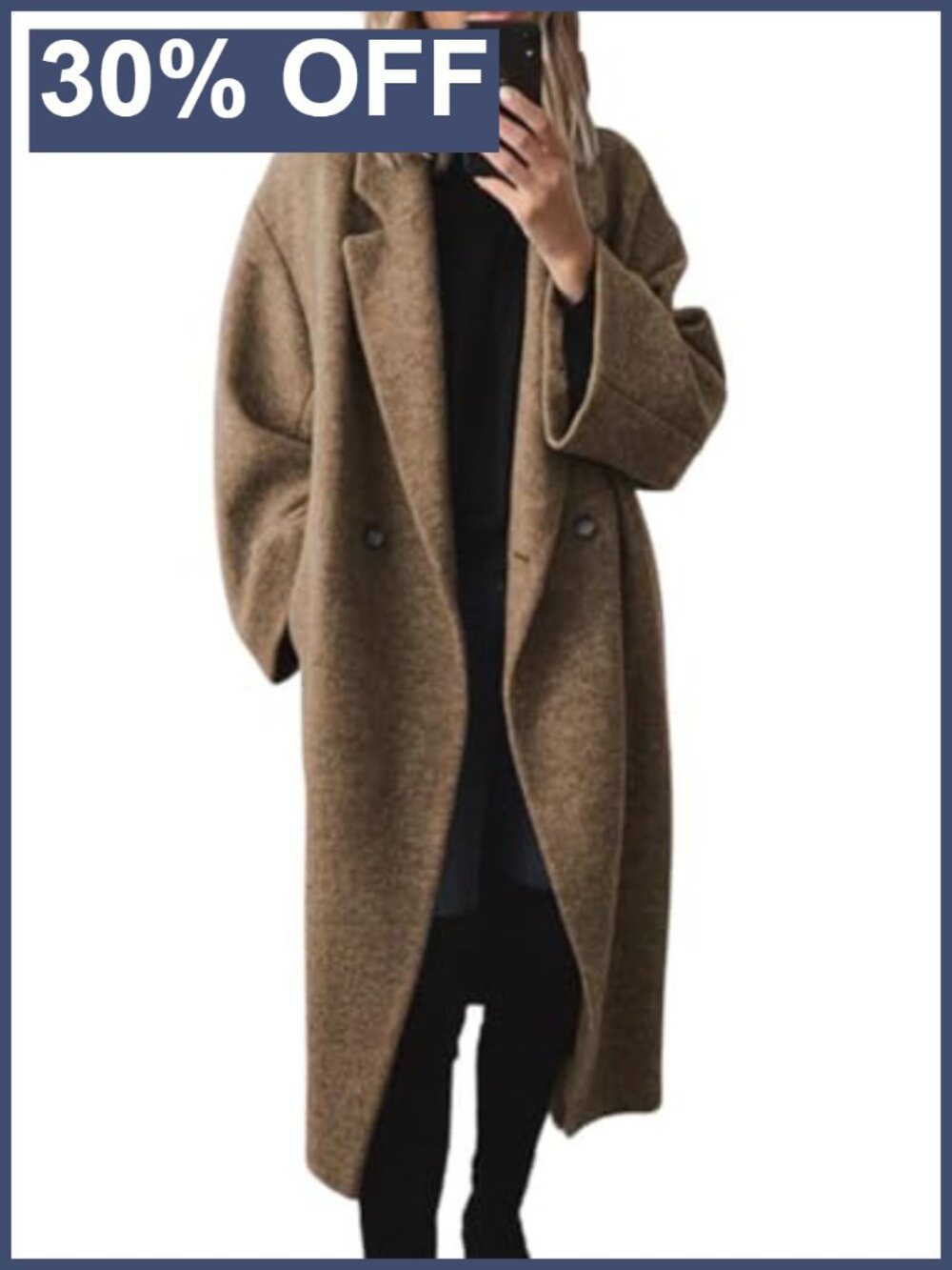Women's Winter Double Breasted Wool Coat Long Sleeve Notch Lapel Trench Coat